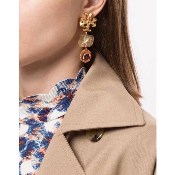 TORY BURCH • Double Drop Roxanne Papaya Earrings - Picture 2 of 4